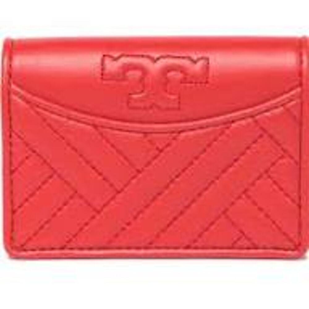 NWOT Tory Burch Alexa Foldable Leather Mini Wallet Poppy Orange